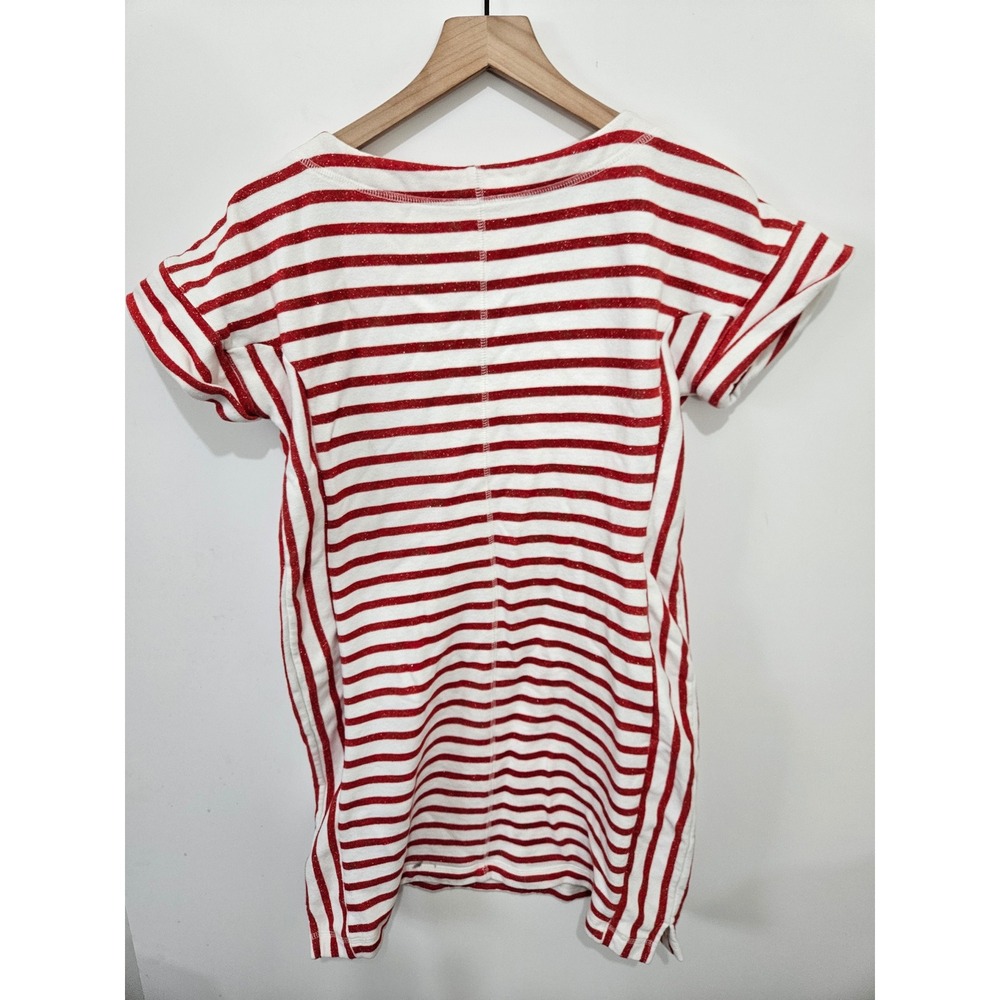 T by Talbots Red White Striped Metallic Short Sleeve Sweatshirt Top‎ MP VN4900